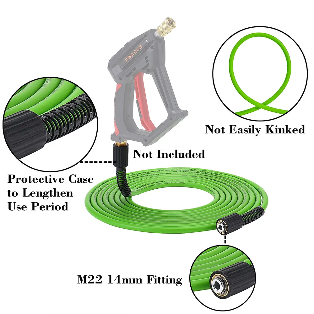 Pressure Washer Hose 15M for Power Washer 3600 PSI Kink Resistant Pressure Washing Extension Hose Compatible with M22 Fittings