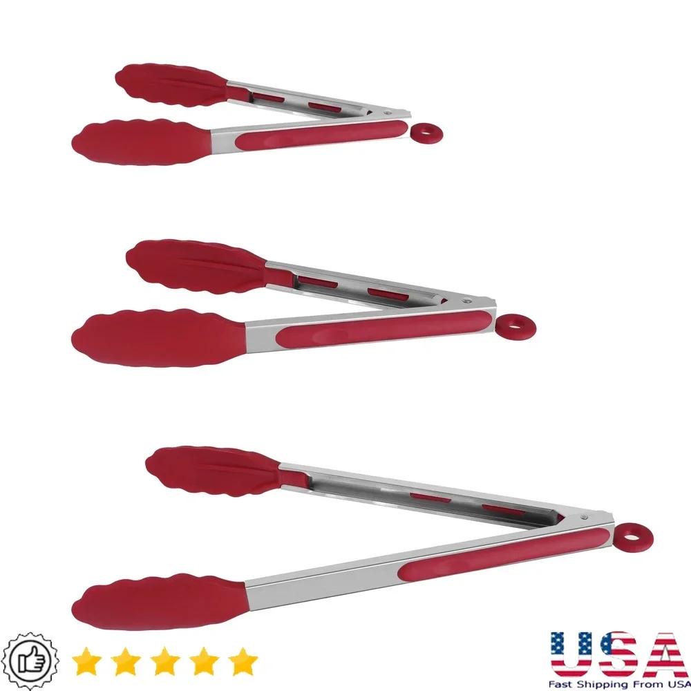 

3 шт., набор кухонных щипцов, силиконовые насадки, антипригарная нержавеющая сталь, термостойкие кухонные инструменты, фиксирующий механизм