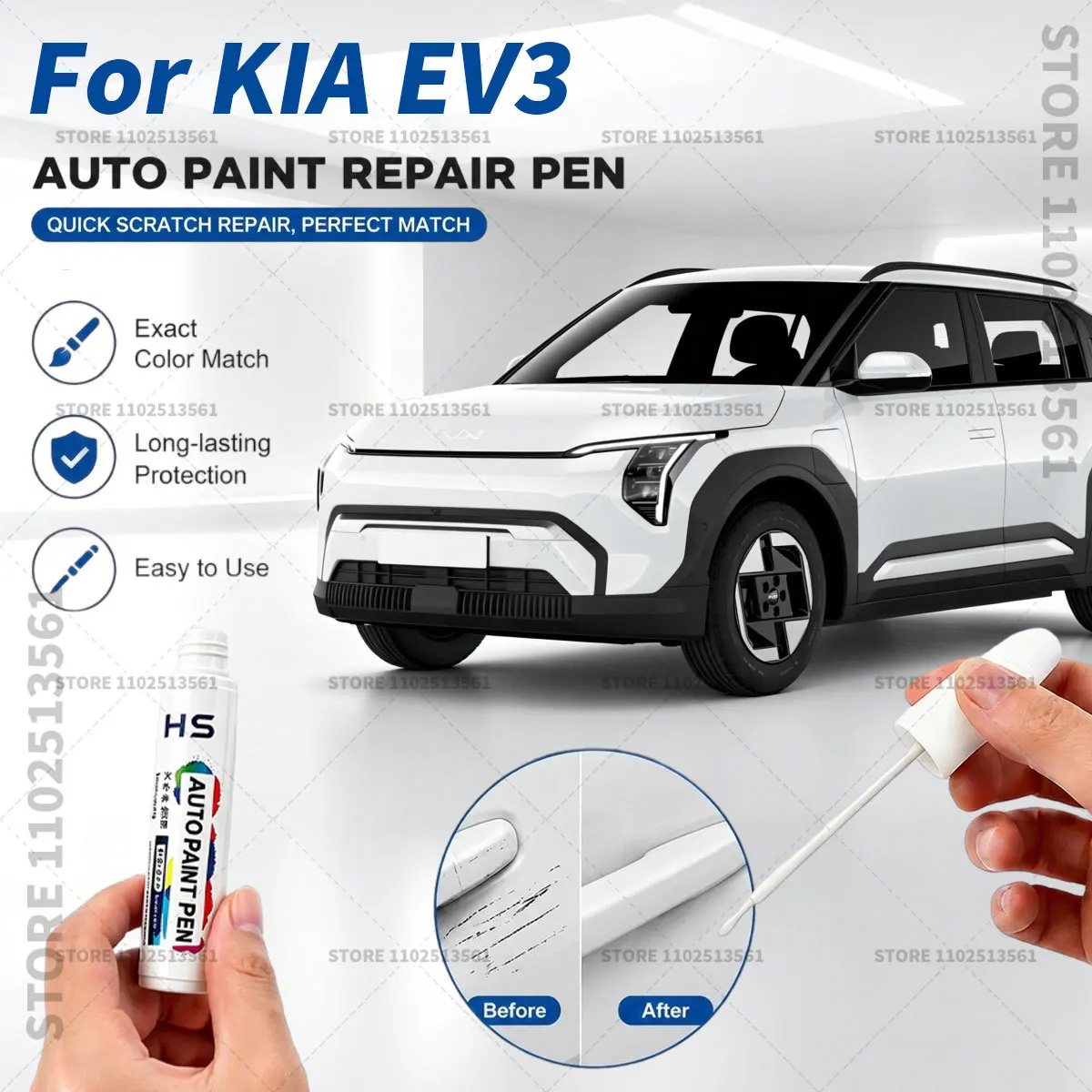 Car Paint Repair Pen Touch Up Paint Brush Scratch Remover for Deep Scratches and Marks For KIA EV3 Green Orange White Shale Grey