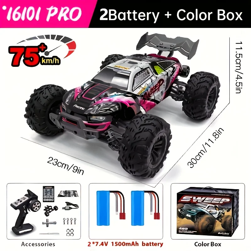 1:16 2.4G 4WD RC auto, 75 km/u brandende hoge snelheid, heldere LED-verlichting, terreinwagen, ultieme kerstverrassingsgeschenken