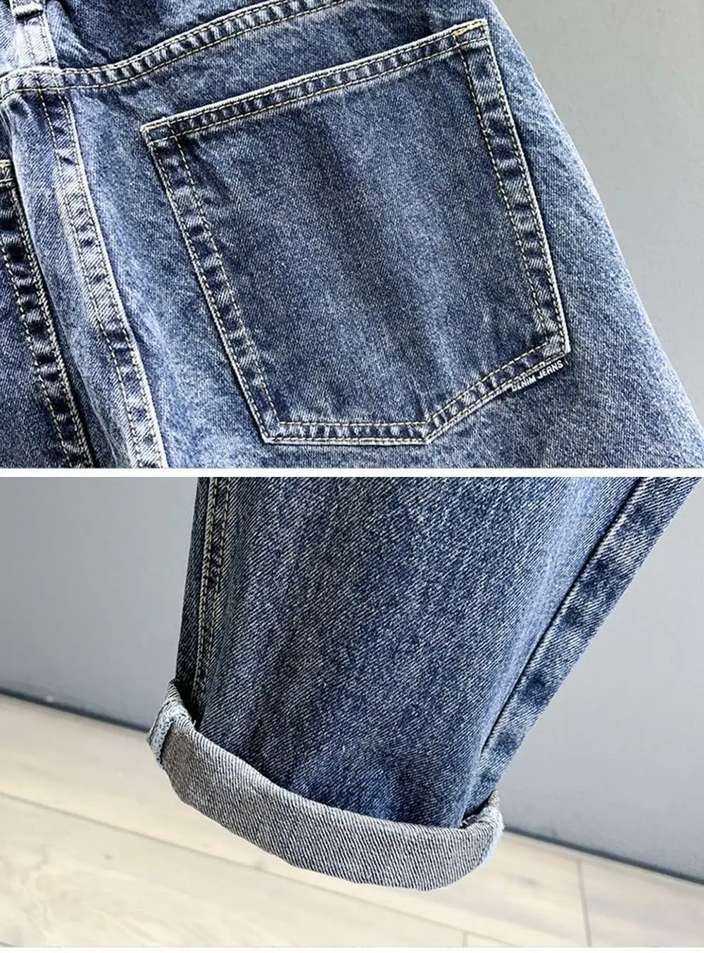 Koreanische Vintage Lose Verjüngt männer Jeans Mode High Street Drapieren Harem Hosen Jugend Hip Hop Streetwear Männliche Blaue Denim Hosen – Detail 11