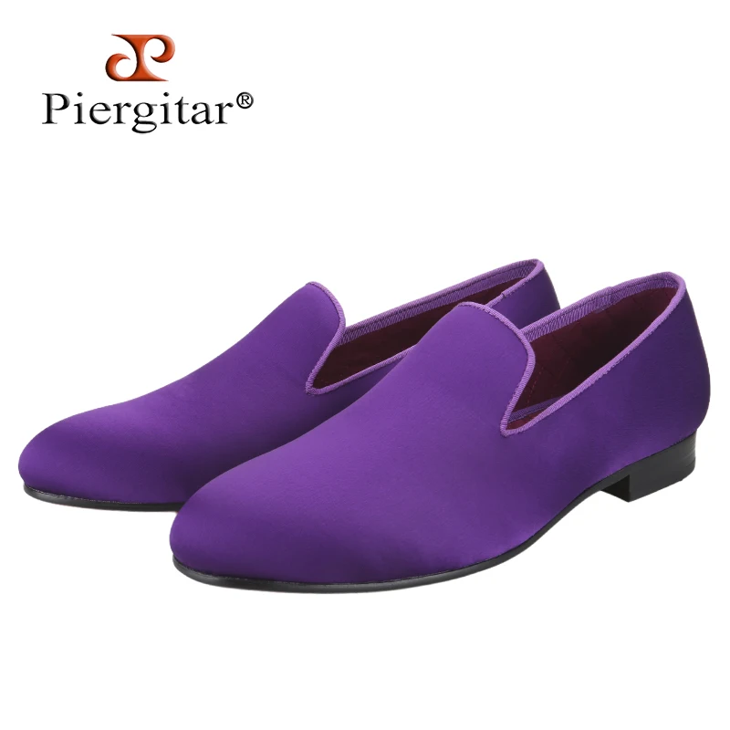 Piergitar Bright Colored Satin Fabric Men's Slip-On Shoes For Wedding Party Formal Suit Perfect Match Handmade Style Loafers
