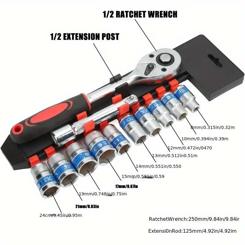 

Набор торцевых ключей с трещоткой, 12 шт., 1/2 дюйма