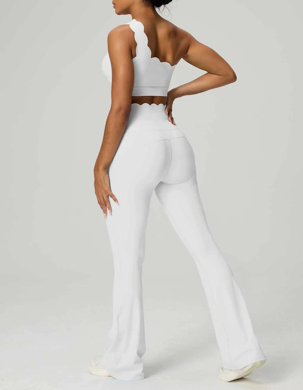 Women Yoga Set 2 Piece High Elastic Slim Fit High Waist Leggings Gym Tops Tummy Control Booty Lifting Workout Activewear