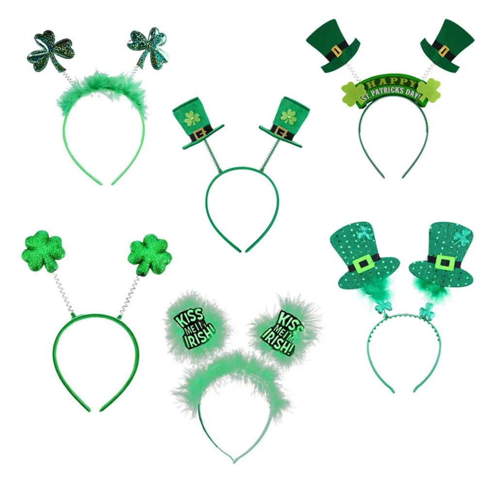 

6Pcs Saint Patrick's Day Headband Green Shamrock Hair Clasp Festive Party Supplies Costume Accessory Festival Headdress for Kids