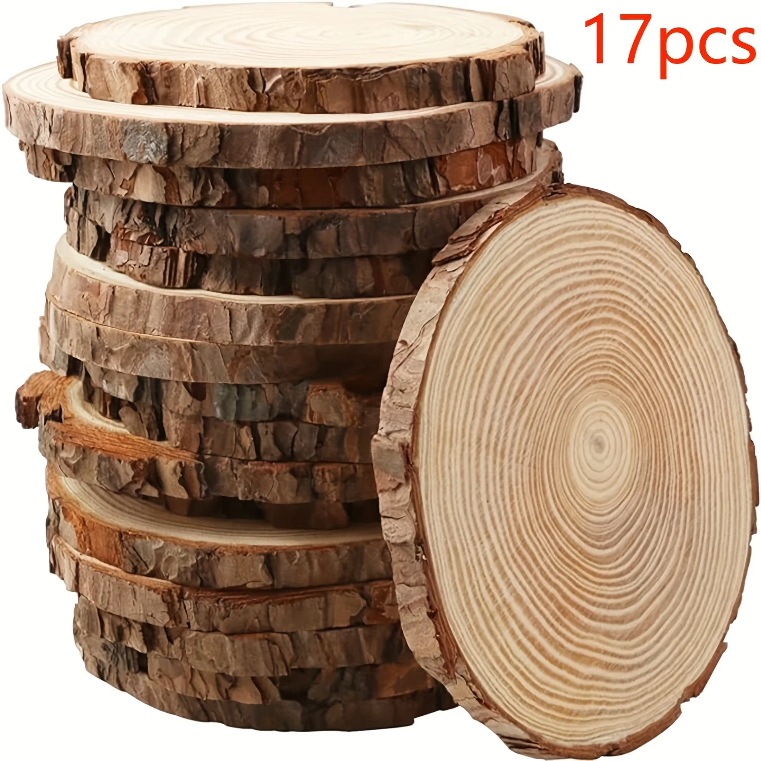 17pcs Unfinished round Wooden Discs with Tree Bark for Centerpieces Wood Cookies Circles 1.5cm Thickness Christmas Craft Supplie