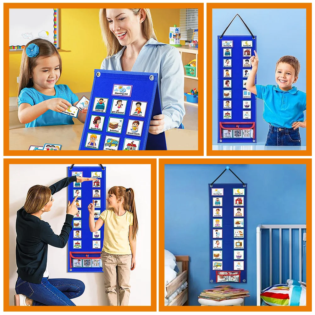 Learning Materials Kids Visual Schedule Chart Calendar Daily Routine for Board Blue Toddler