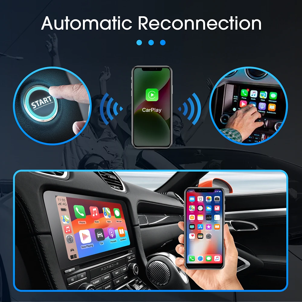 อะแดปเตอร์ CarPlay ไร้สาย USB สมาร์ท dongle ปลั๊กแอนด์เพลย์สำหรับ Benz Havel Kia Volvo Audi MG VW Hyundai JEEP