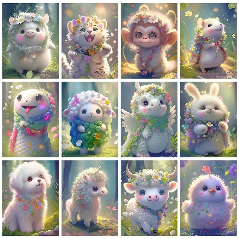 

CHENISTORY Decorative Painting By Numbers On Canvas Cartoon Animals Paint Kit Coloring By Numbers Gift For Kids Adults