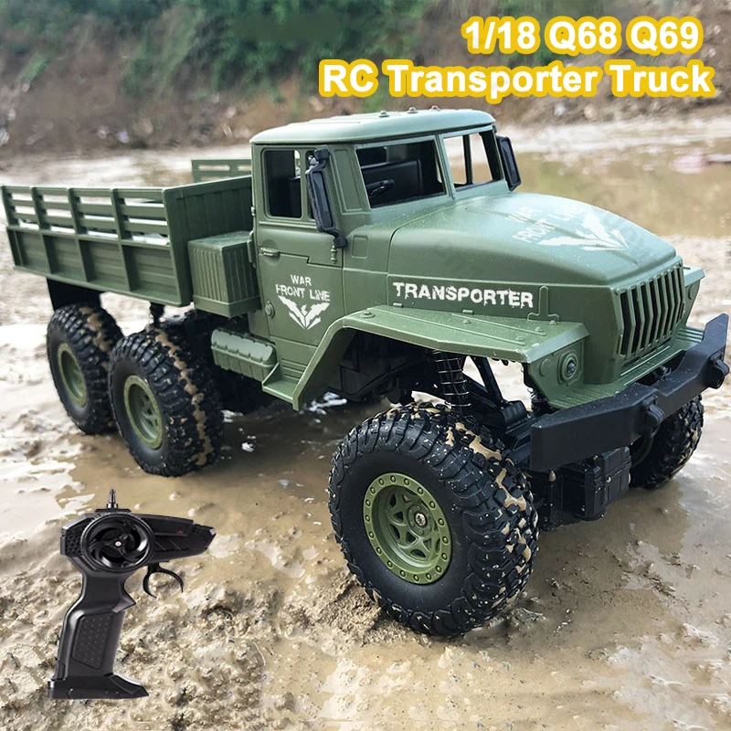 

JJRC Q68 Q69 RC Transporter Truck Toy 1:18 2.4G Six-wheel Remote Control Military Truck Car with LED Light Vacuum Christmas Gift