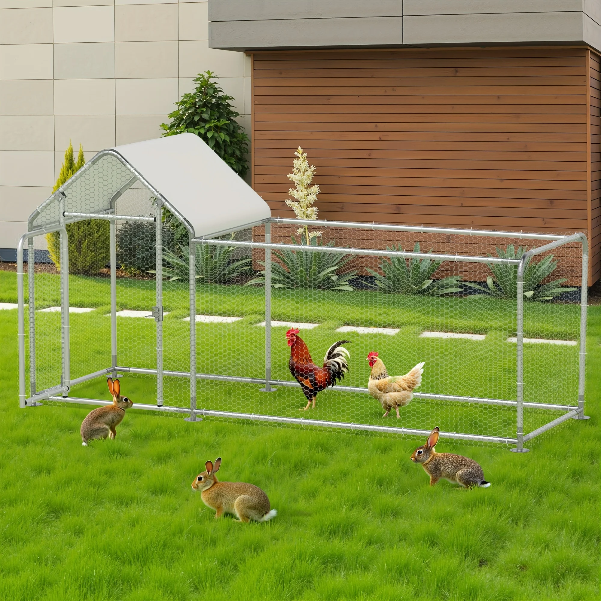 

1pc 118-inch Large Metal Rabbit Cage Can Accommodate 15-20 Rabbits Walk-in Rabbit House Small Animal Cages with UV Protection Cover Outdoor Outdoor Poultry House with Run, Suitable for Garden Farm