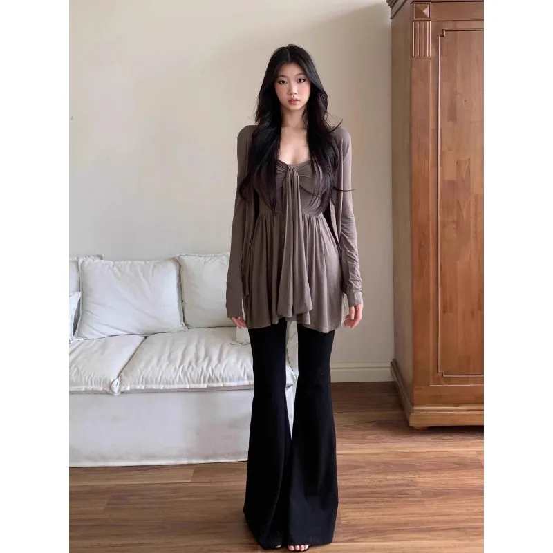 Camisola de nicho para mujer, Top todo en uno acolchado sin pecho, chaqueta cárdigan ajustada de otoño, traje de dos piezas a la moda para mujer