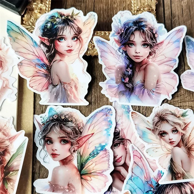 Stickers Watercolor European Angel and Elf Girls Stickers DIY Scrapbook Diary  Project Decoration  Vintage Scrapbooking