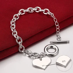 Hot Sale 925 Sterling Silver Lucky Bracelets Cuff Fashion Love Heart Chain Bangle Women Ladies Girls Jewelry Gift Christmas