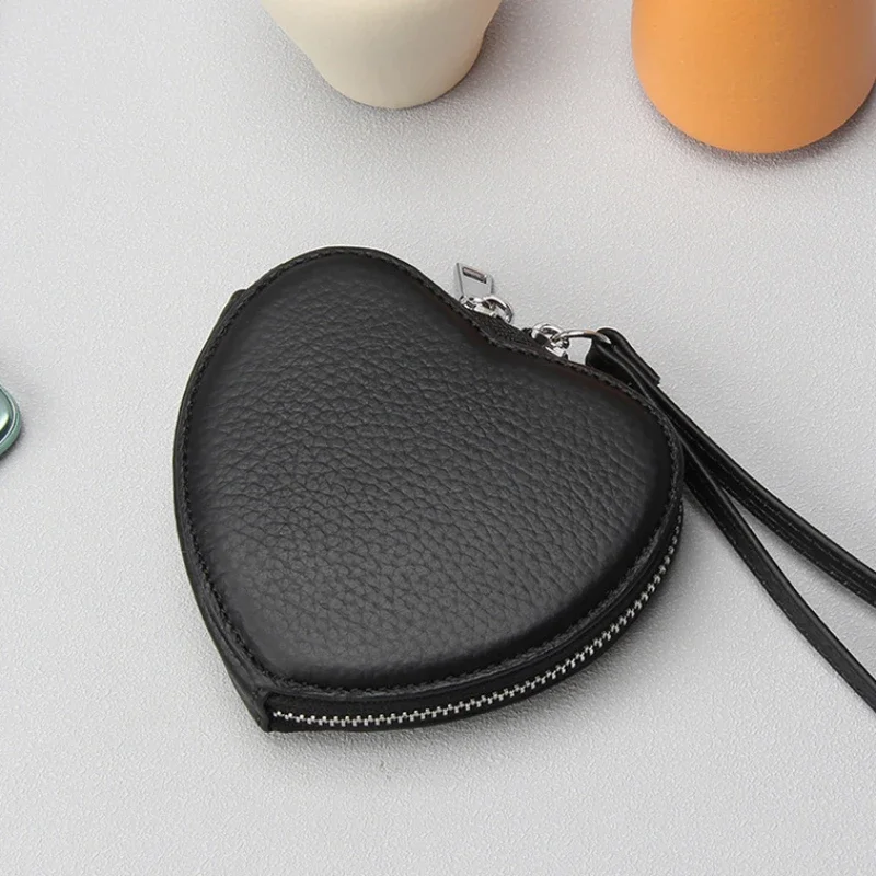 Genuine Leather Coin Purse for Women Korean Version New Cute Hand-held Love Bag Coin, Lipstick, Earphones, Storage Small Wallet