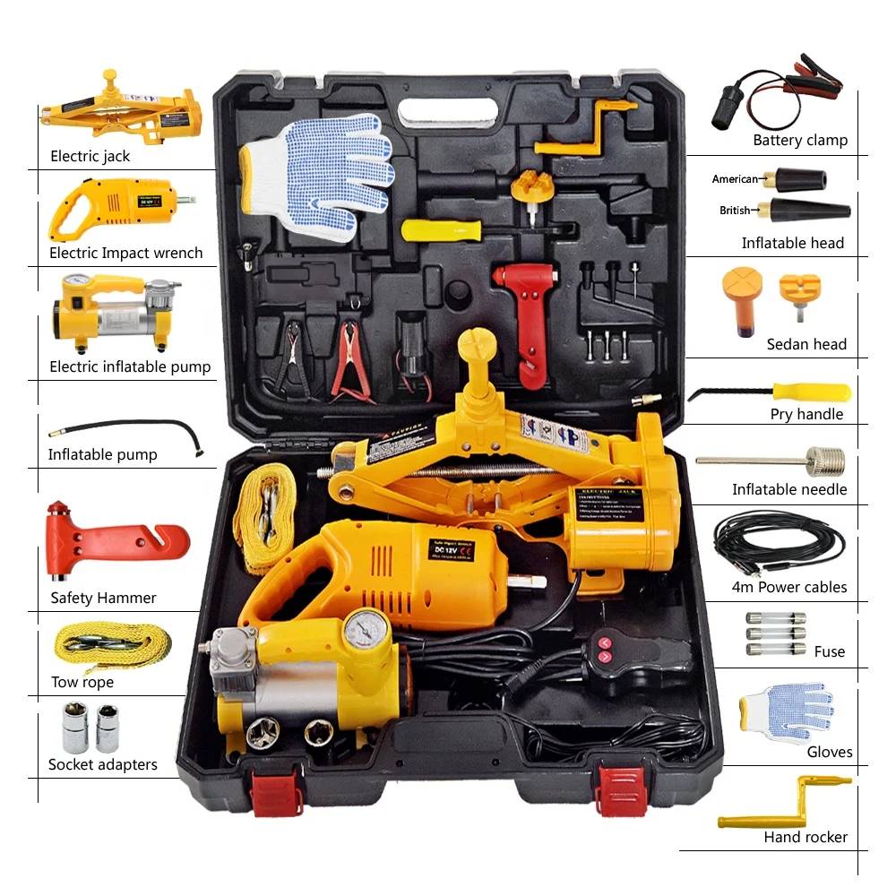 

Hot Selling 12v Fully Automatic Car Electric Jack Set, Three In One Car Repair Kit
