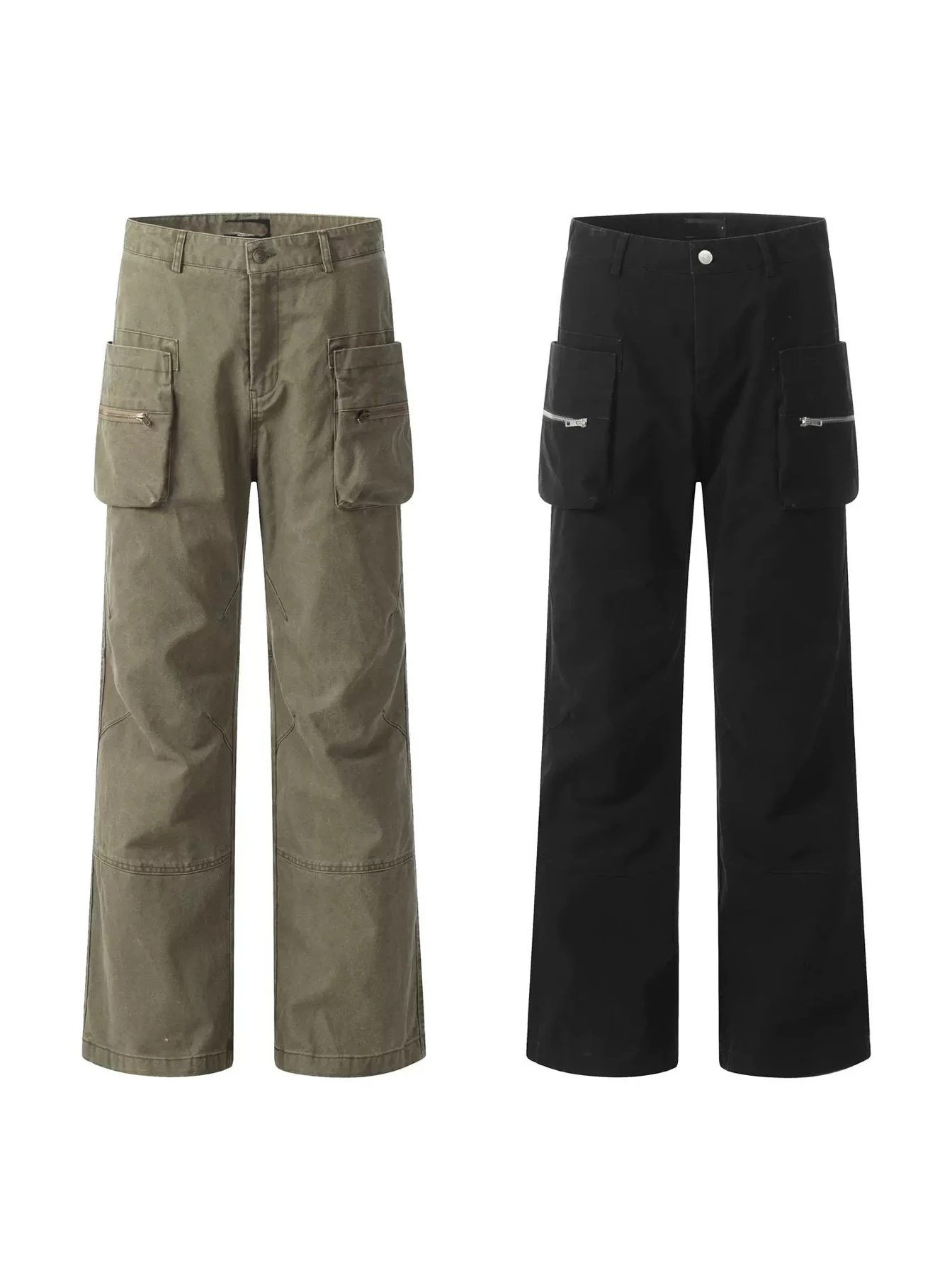 

American Retro Work Pants with Zipper kets Loose Straight Leg Men's Women's Cleanfit Design Versatile Casual Trousers