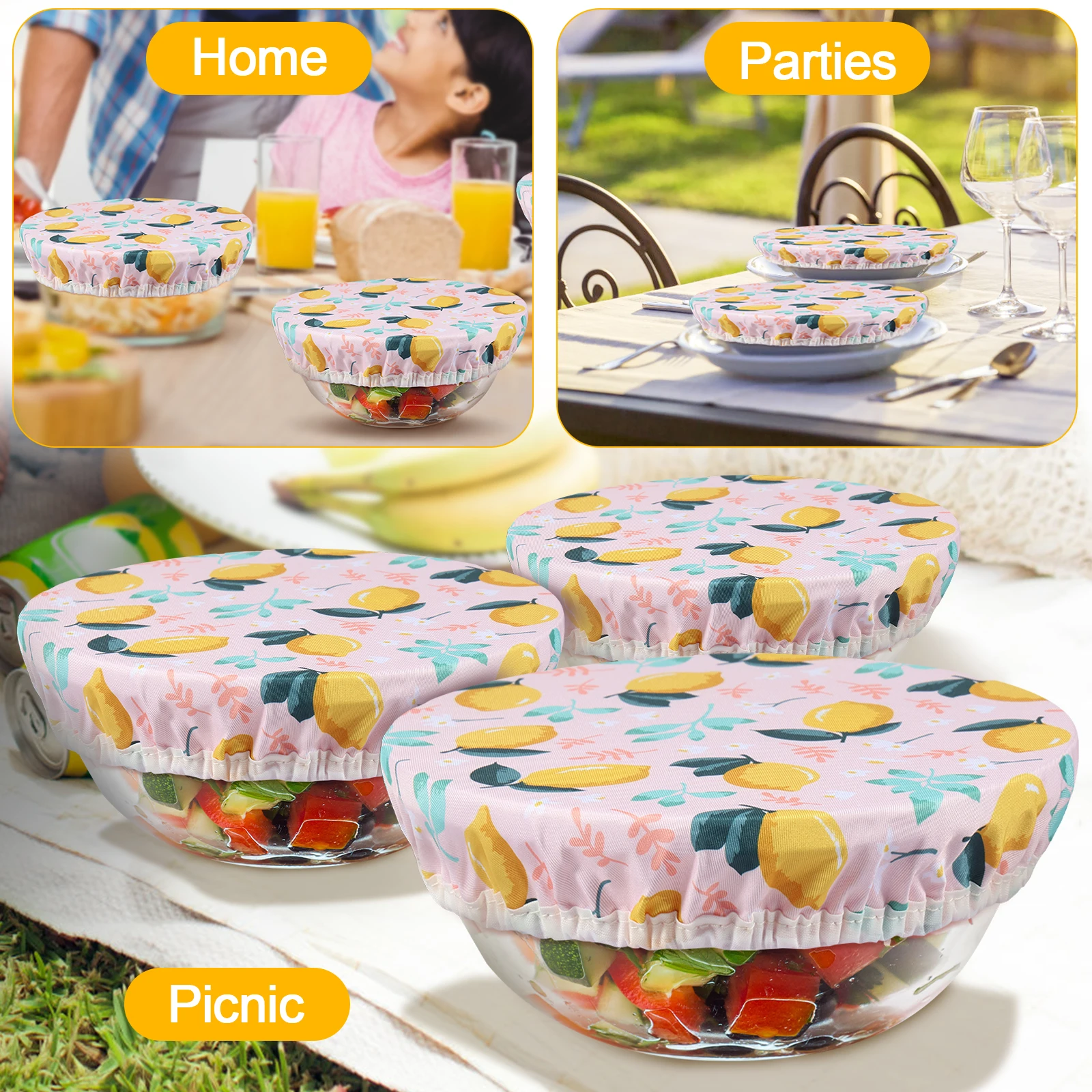 3Pcs Bowl Covers Set Elastic Reusable Bowl Covers 3 Size Dish Covers Cotton Cloth Food Storage Container Cover for Home Kitchen