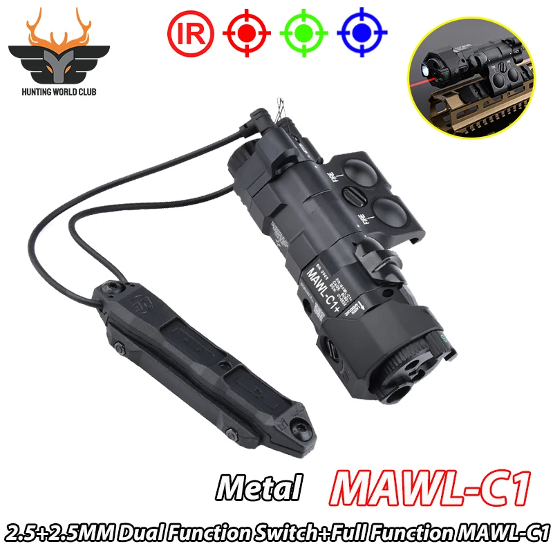 

WADSN Metal MAWL Full Function MAWL-C1 AR15 Tactical Flashlight IR Red Green Blue Aiming Laser For 20mm Rail Dual Pressure Switc