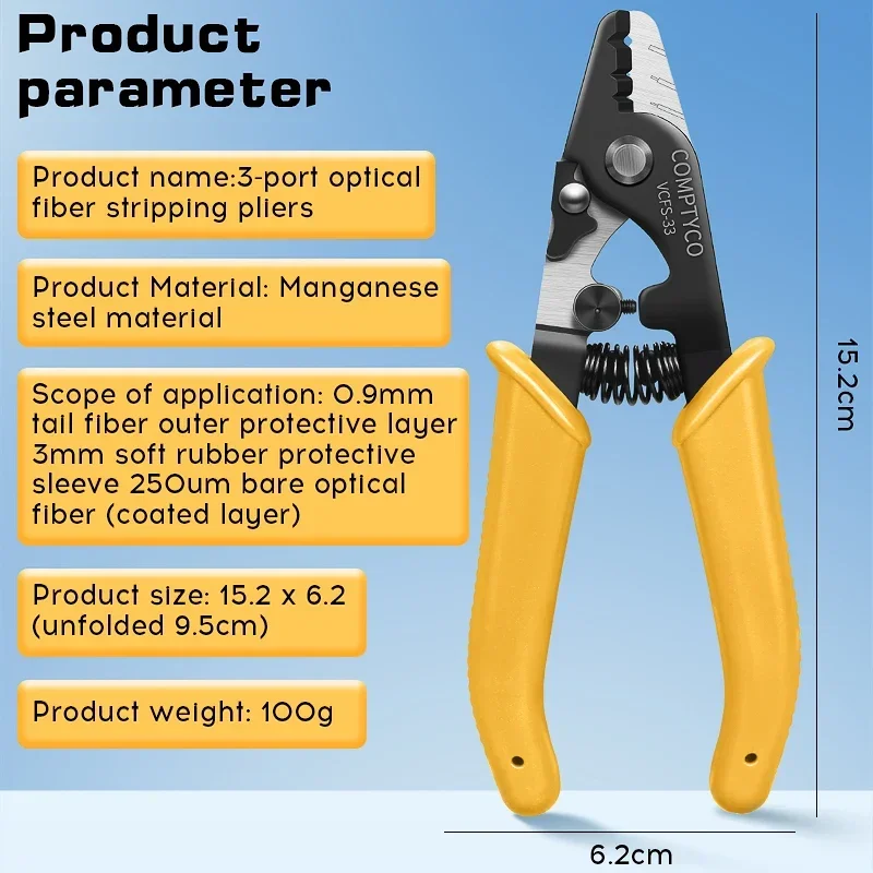 

VCFS-33 Yellow Three-port Fiber Optical Stripper Pliers Wire Strippers for FTTH Tools Optic Stripping Plier Tool