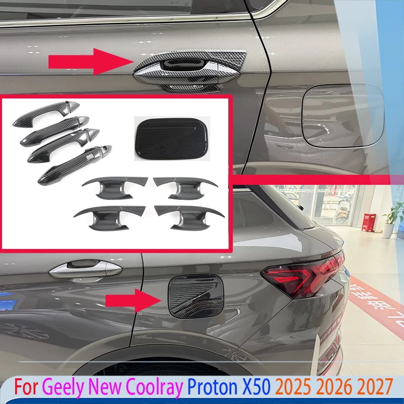 For Geely New Coolray Proton X50 2025 2026 2027 Carbon Fiber Style Outer Door Bowl Handle Fuel Tank Cover Decoration Trim