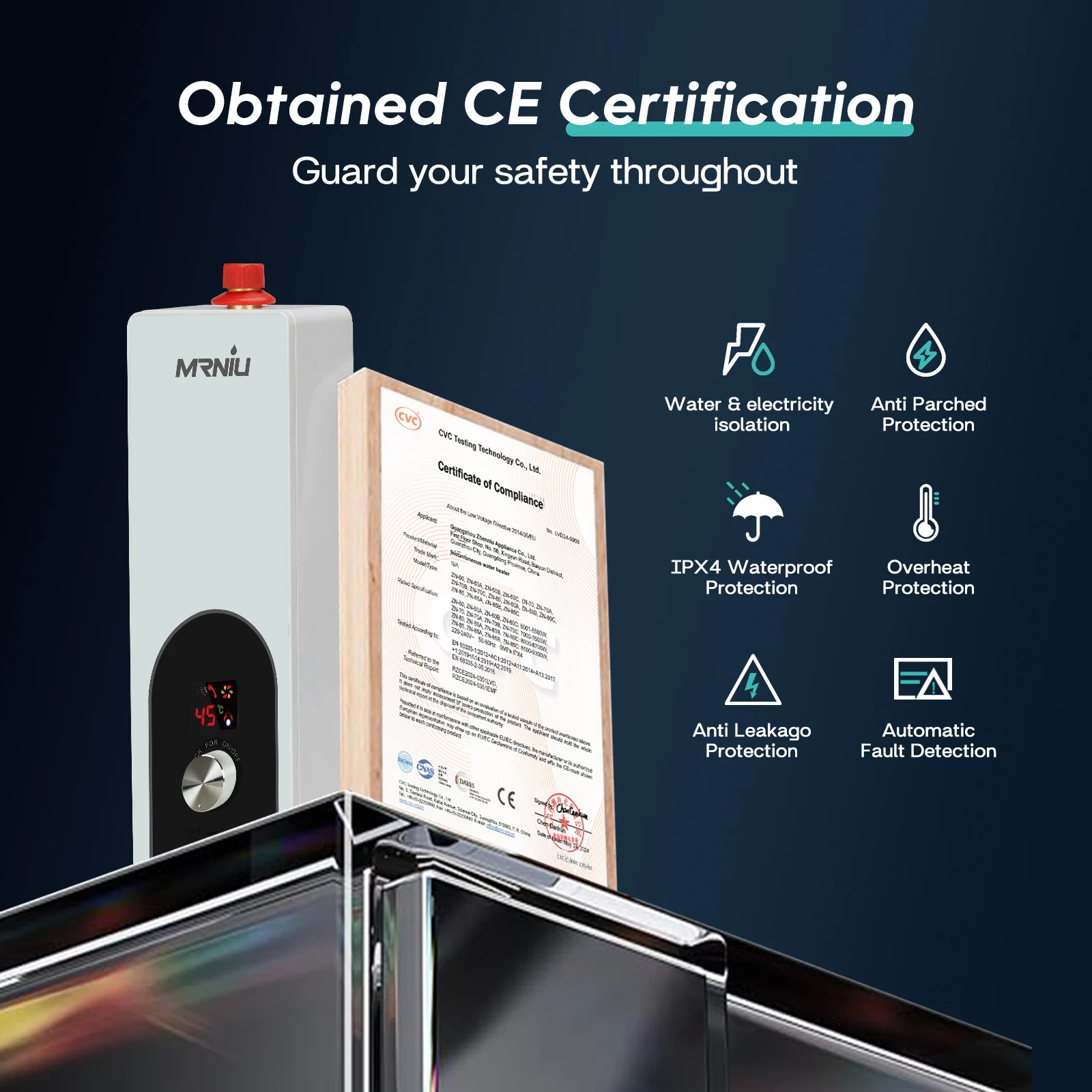 Chauffe-eau électrique instantané sans réservoir, 220V, 5500W, douche/salle de bains, sous évier, cuisine, adapté à l'hôtel