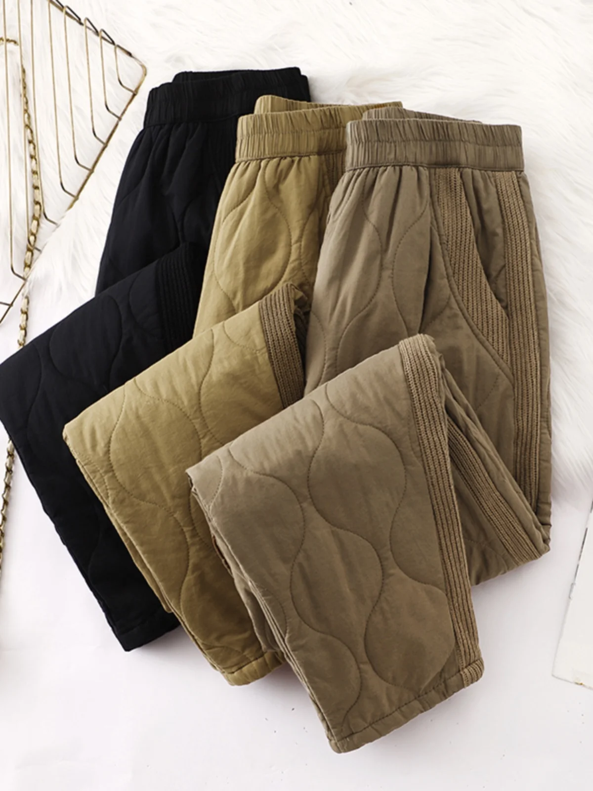 

Элитные японские женские брюки из хлопка с художественным вязаным пэчворком, эластичный пояс, универсальные зимние брюки