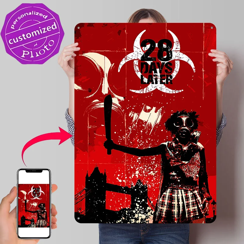 28 Days Later Movie Poster Retro 3D Printed Metal Signs Customized Wall Hanging Gift for Bedroom Decorations Bar Accessories