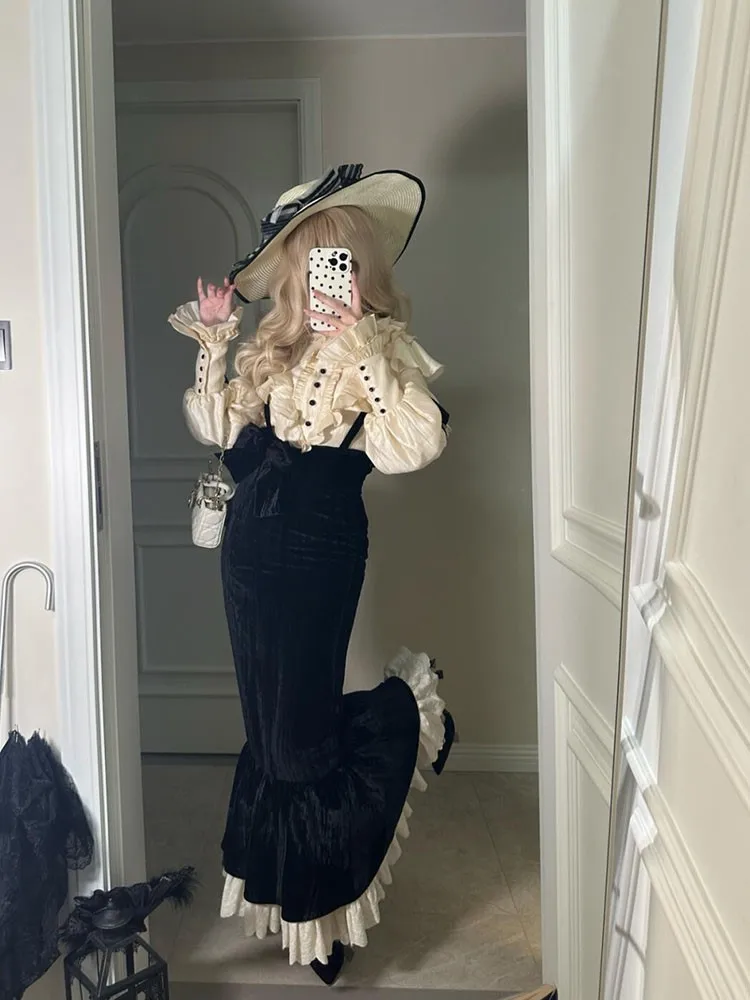 Hemd Neckholder Top Fischschwanz Brautkleid elegantes zweiteiliges Set