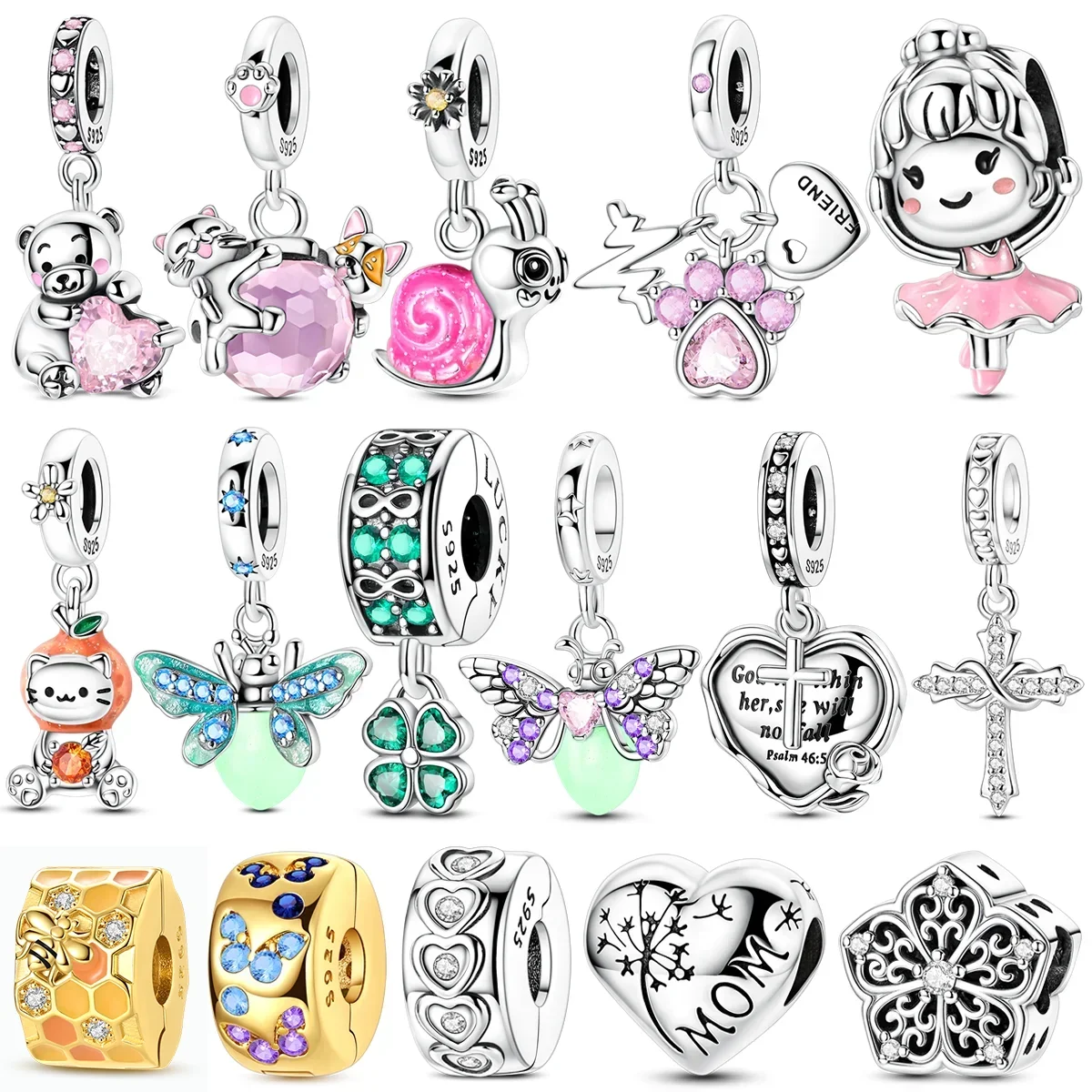 Lucky Clover Cute Pets Silver Charms Beads Fit Original Bracelet Bag Keychain Earring Charm Bead Pendant Diy Women Jewelry Gift