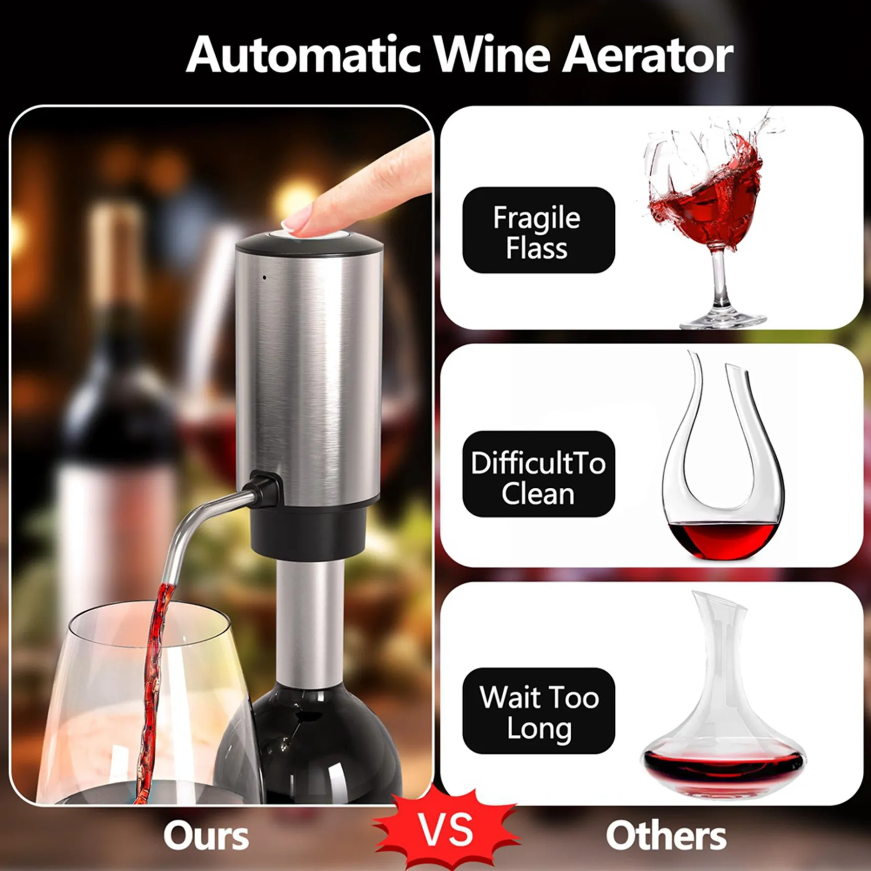 ABSE-4X Electric Wine Aerator Wine Decanter Set Rechargeable Automatic Wine Dispenser Wine Pourer With Storage Base
