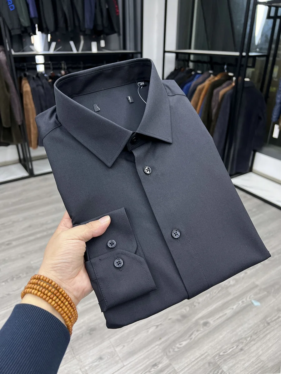 

Spring Faion Slim Fit Long Sve Men's irt New Arrival Bla Straight Cut Base Layer Pure Color Casual Sle No ket