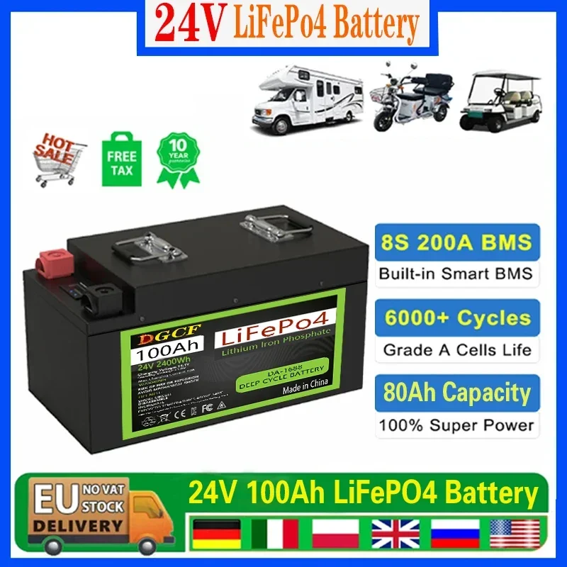 12V 150Ah 100Ah LiFePO4 Battery 24V With Built-in BMS Suitable For RV Camping Golf Cart Battery Off-Road Off Grid Solar Energy