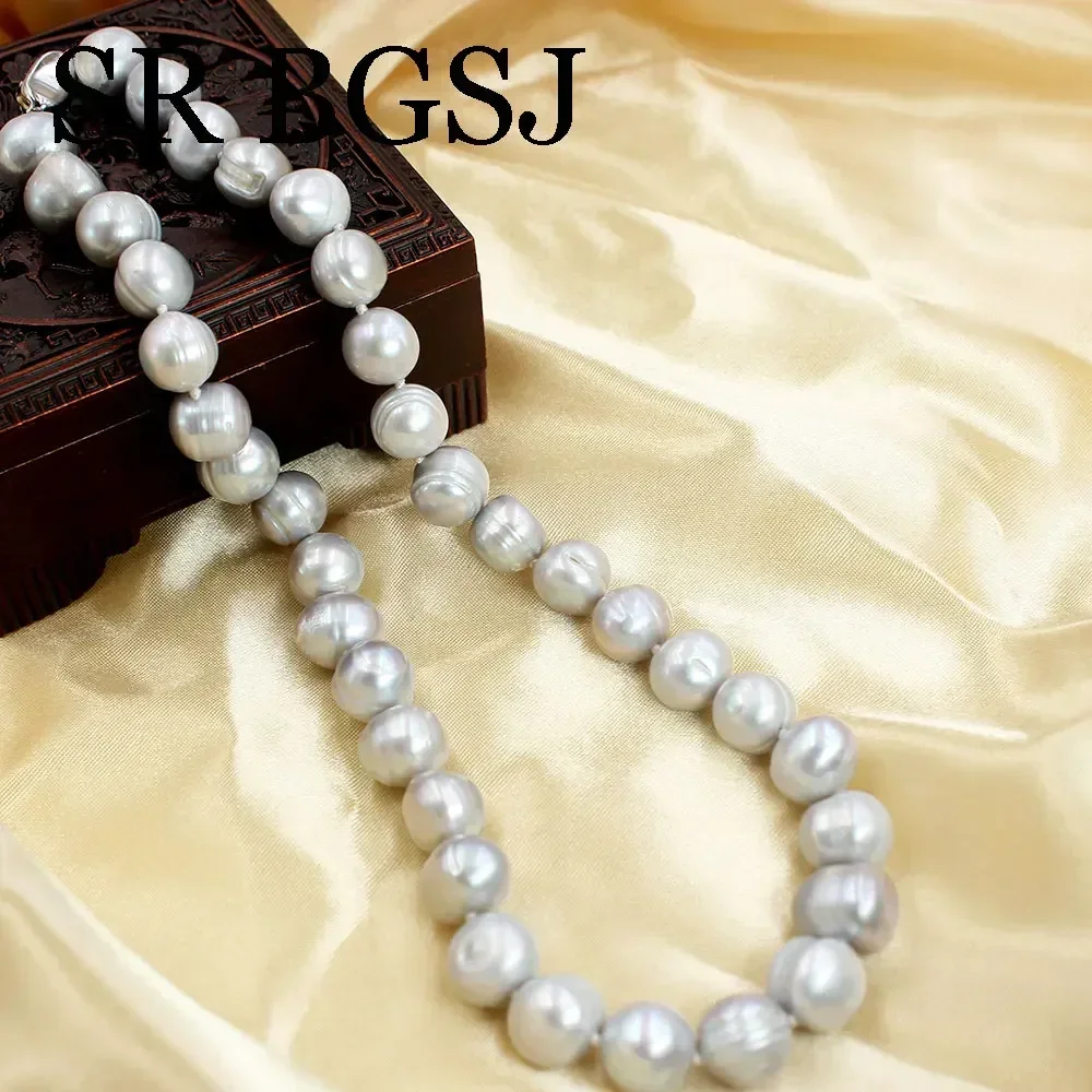 11-12mm Nice Round Gray Natural Genuine Freshwater Pearl Women Bead Choker Necklace 17-20inch