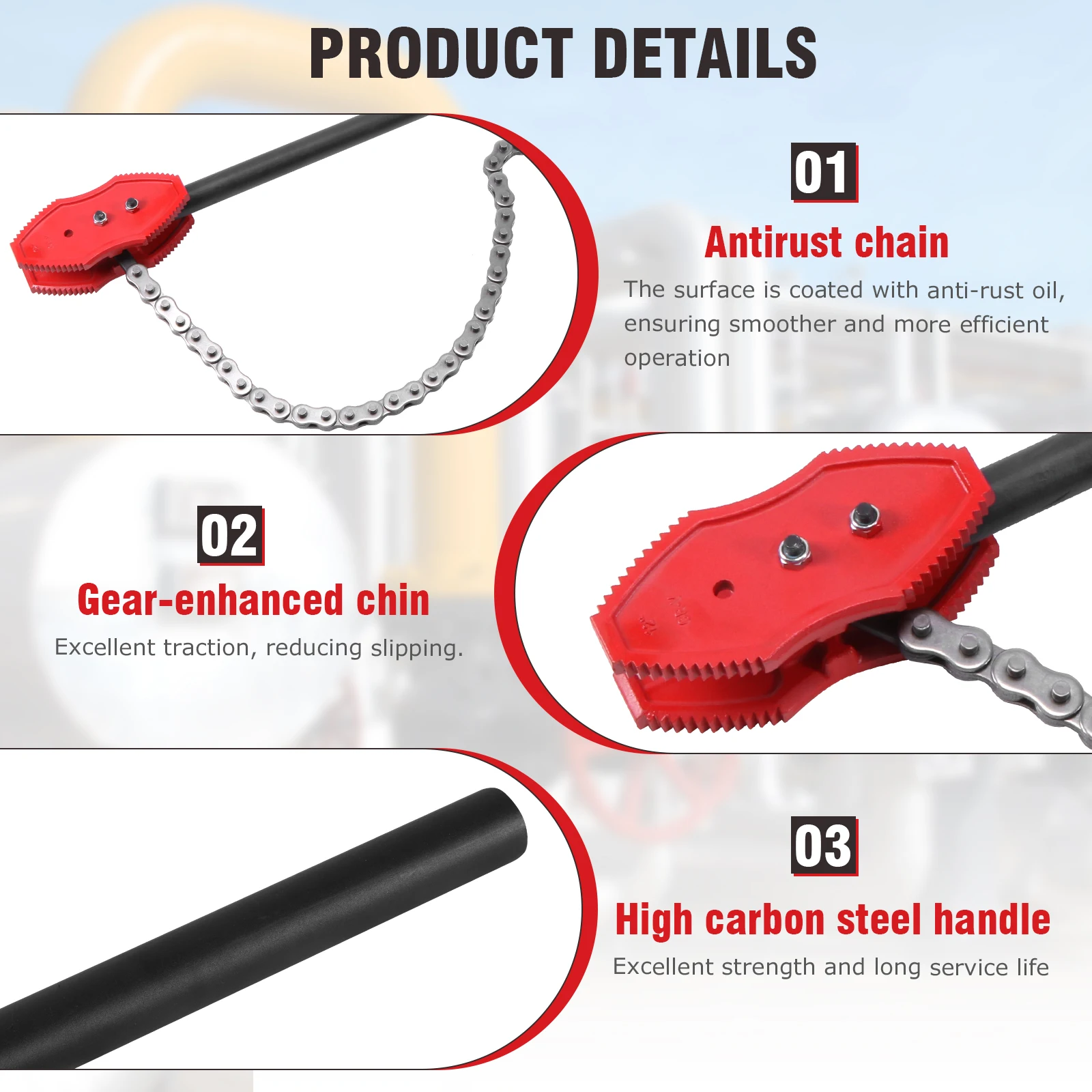 

64in Chain Pipe Wrench with 56.7in Chain Length Heavy Duty Chain Tongs Heavy Duty Chain Plumbing Tool for 2-12in Pipe Diameters