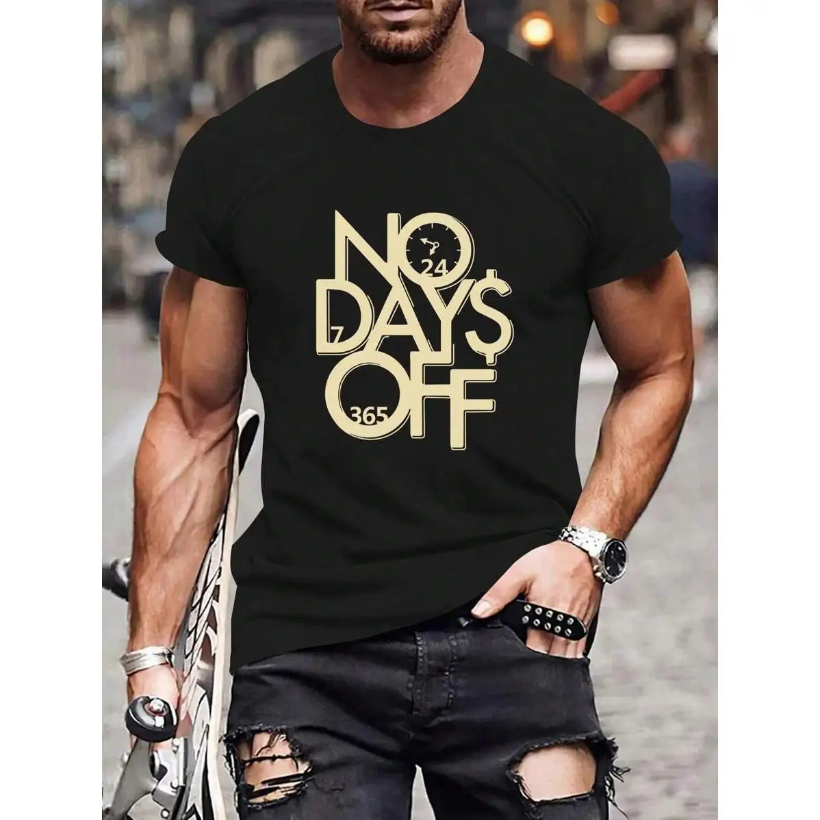 

No Days Off Graphic T-Shirt Men’s Motivational Workout Fitness Gym Print Casual Streetwear Oversized Tee S-3XL