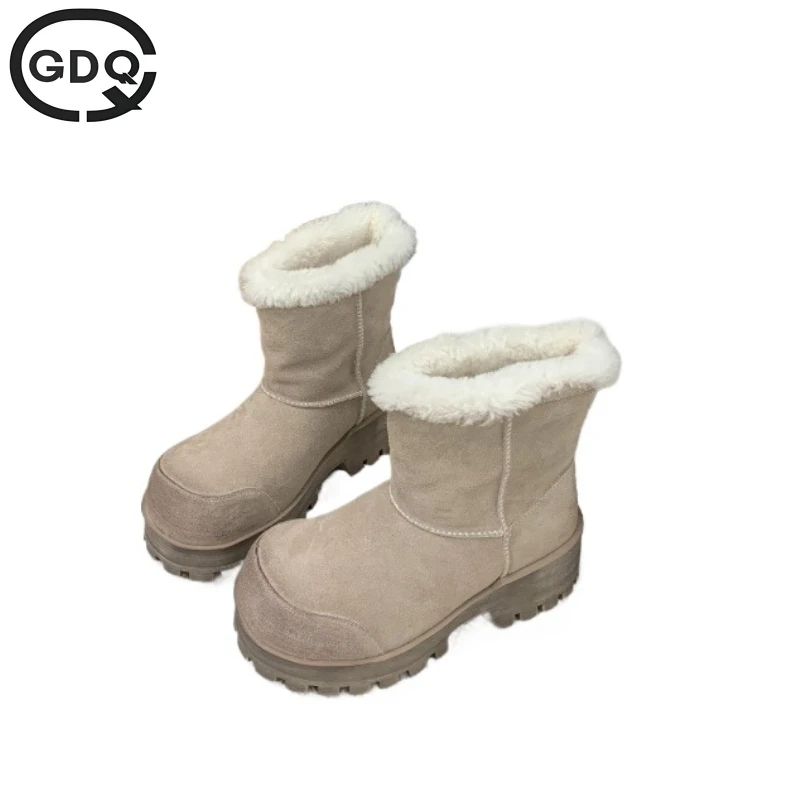 

GDQQ Thick Sole Mid-calf Boots Women Casual Round Toe Height Increasing Winter Boots Comfy Platform Boots Party Large Shoes