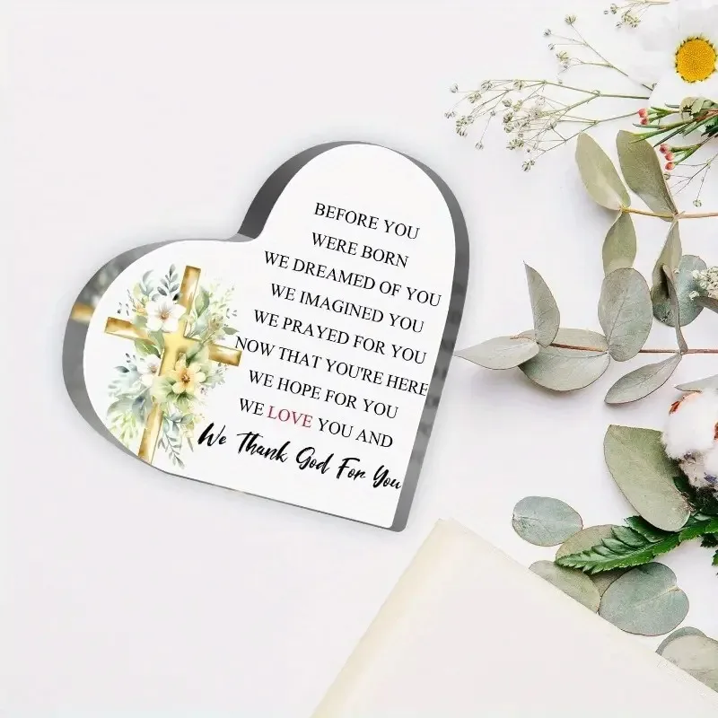 Modern Heart 2D Bohemian Church Table Decor, Religious Gift for Baptism Confirmation