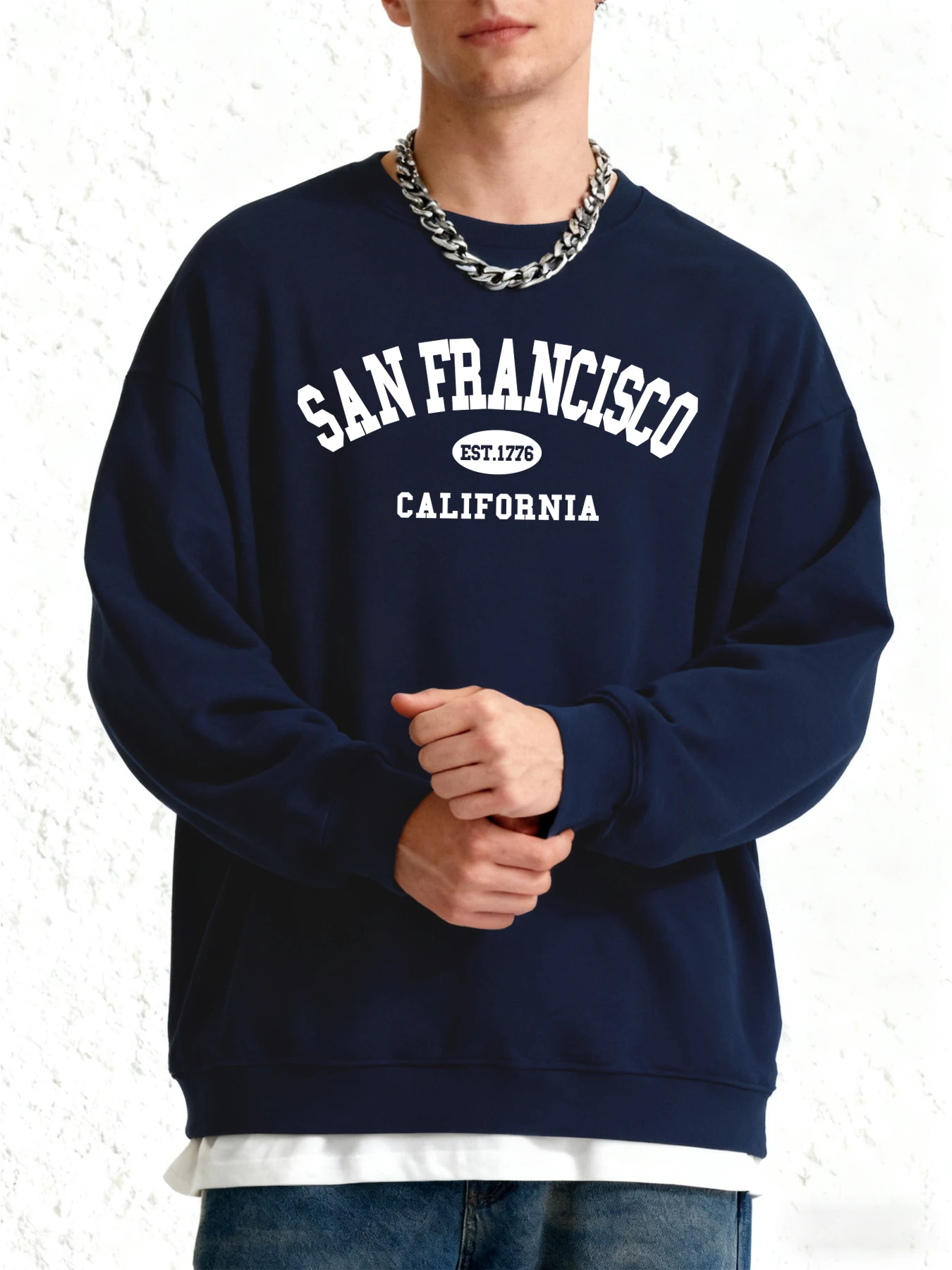 Sanfrancisco Est.1776 كاليفورنيا رسالة مطبوعة الذكور البلوز الخريف موضة ملابس رياضية كاجوال متعدد الألوان البلوفرات كبيرة الحجم #3