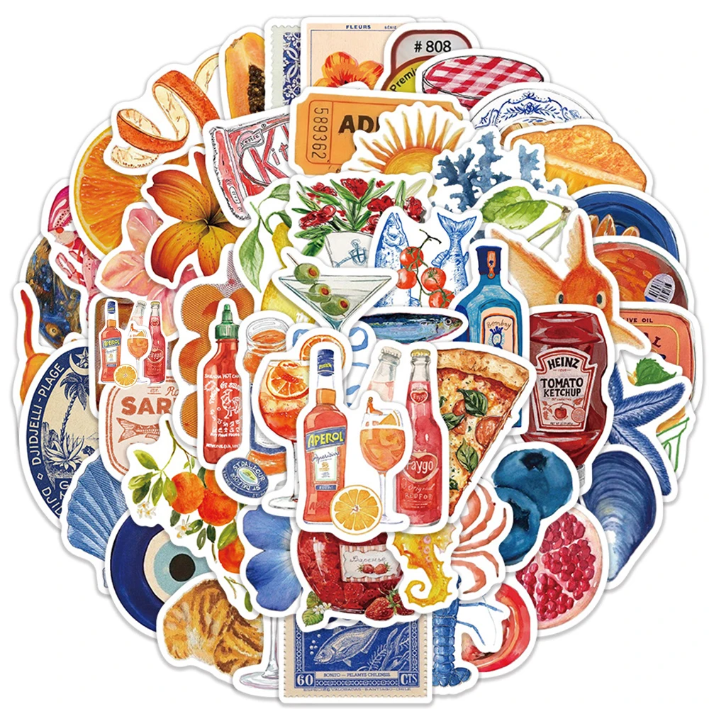 

10/30/60pcs Cartoon Mediterranean Tomato Food Series Stickers Aesthetic Decals DIY Stationery Suitcase Phone Decoration Sticker