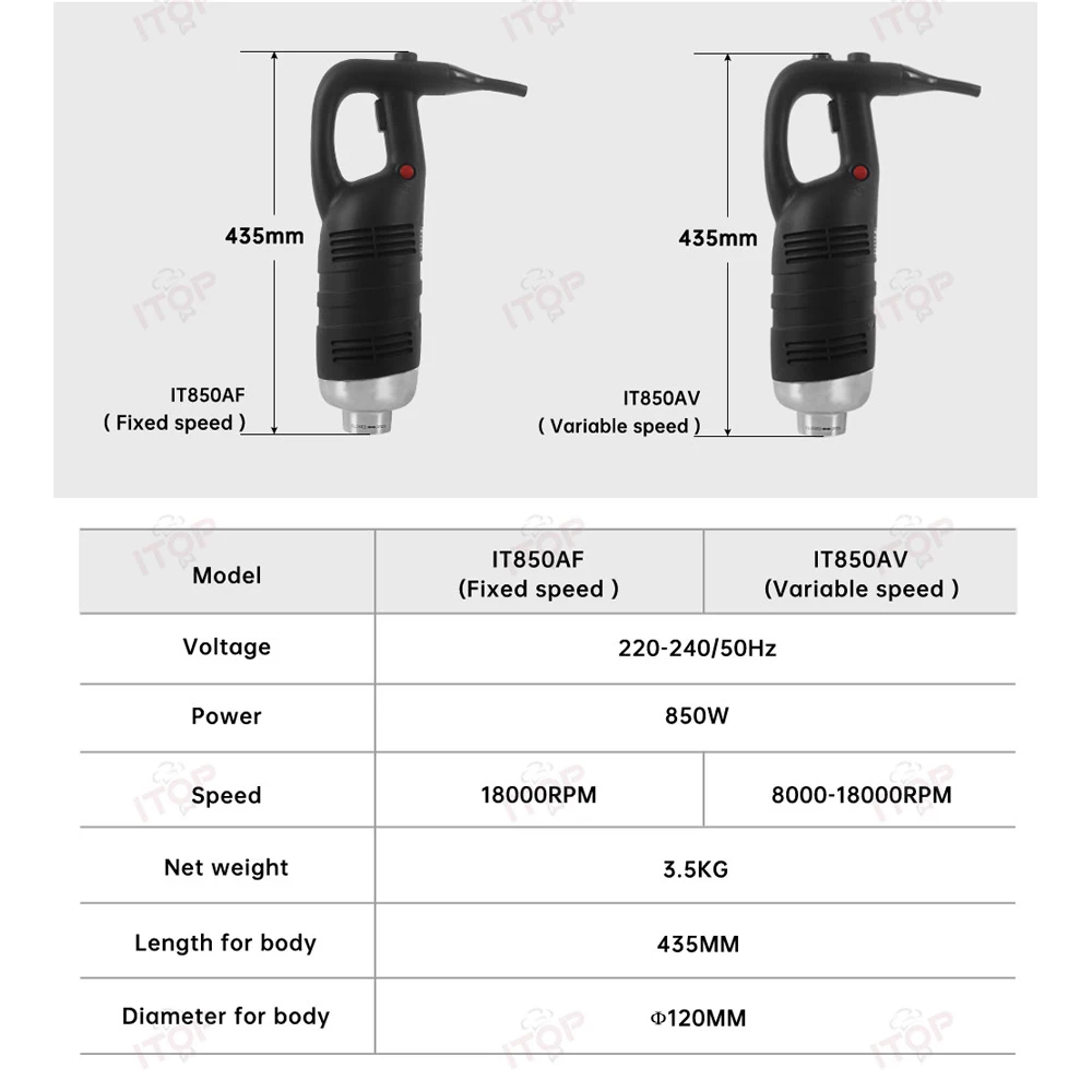 ITOP 850W Blender 550mm Stick Mixer per alimenti ad immersione portatile frullatore commerciale durevole di grande capacità Mixer per Gelato