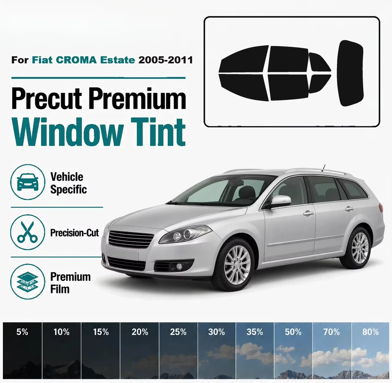 For Fiat CROMA Estate 2005-2011 Pre-Cut Window Tint Film Vehicle-Specific Full Kit Front & Rear Windows Precision-Cut