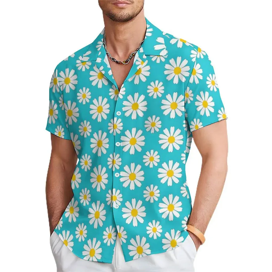 New 3D multiple floral Hawaiian comfortable casual short sleeved shirt with high-definition printing