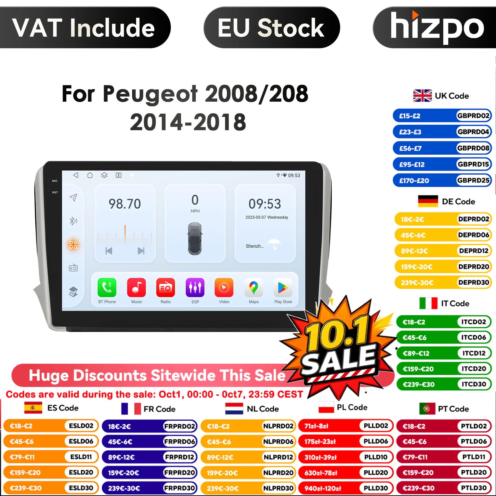 Lettore multimediale per auto Android 14 2 Din per Peugeot 208 Serie 2008 2012-2018 Navigazione GPS AutoRadio Stereo DSP BT SWC DVR Cam