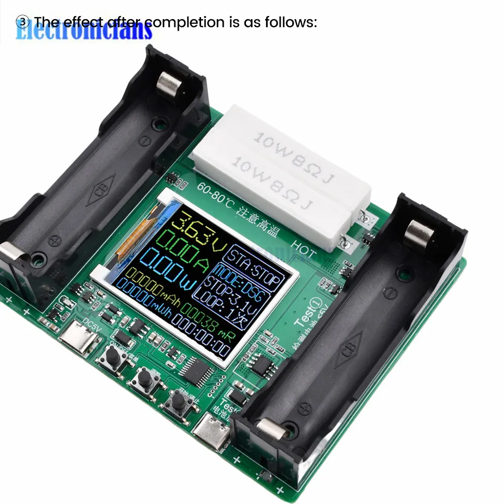 DC 5V Battery Internal Resistance Tester Battery Capacity Tester Capacity Voltage Current Power for 18650 Lithium Battery