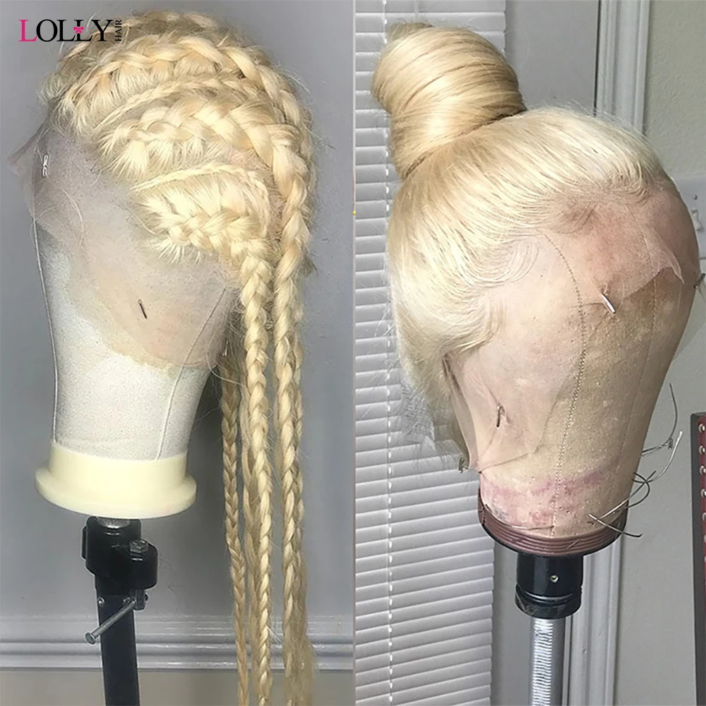 Lolly Blonde-Peluca de cabello humano liso para mujer, Frontal de encaje postizo completo, transparente, 613