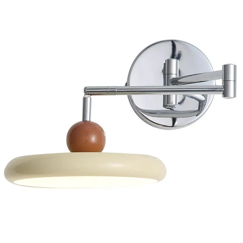 

Bedroom bedside wall lamp rotatable adjustment rocker arm wall lamp Nordic cream wind long pole creative reading lamp