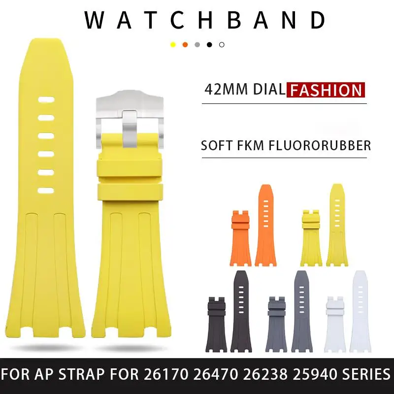 TINTAG Ultra High Quality Soft FKM Fluororubber Rubber Watchband Replace For AP Strap 26170 26470 26238 25940 Wristband 42mm