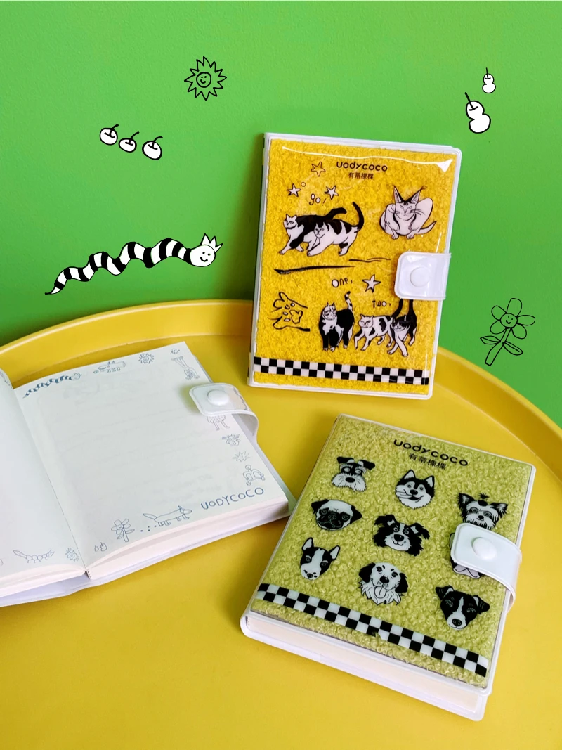 Portable  Plush Notebook Uody Original Illustration High Aesthetic Value Business Notebook PU Cover A6 Size Durable Pages