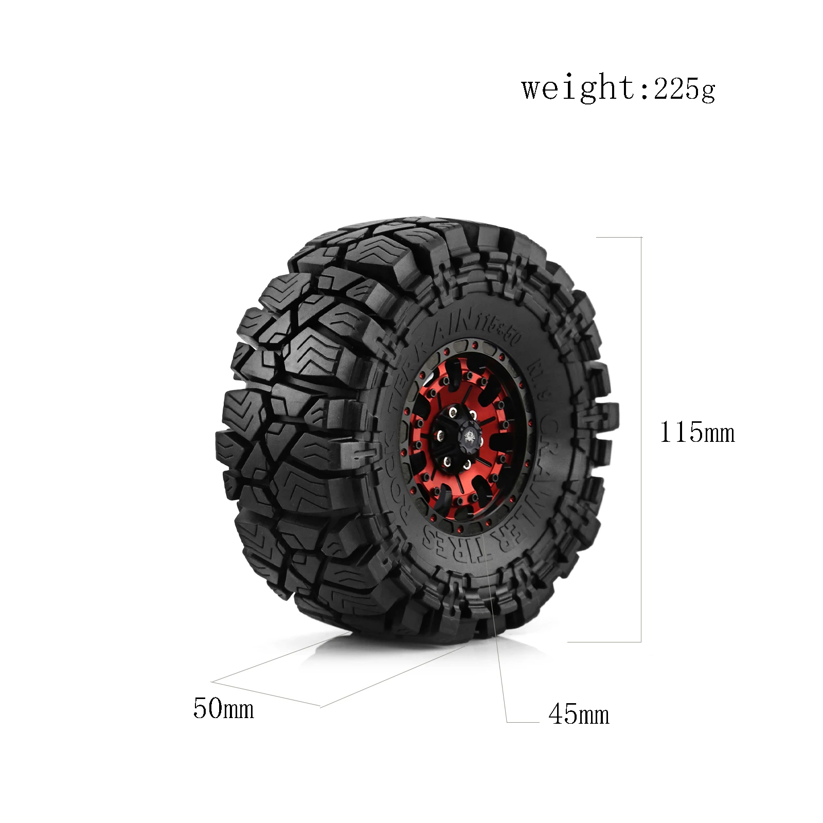 4PCS 1.9 Inch Beadlock Wheel Rims & Rubber Tire for 1/10 RC Rock Crawler Axial SCX10 RR10 AX10 Wraith 90048 90018 KM2